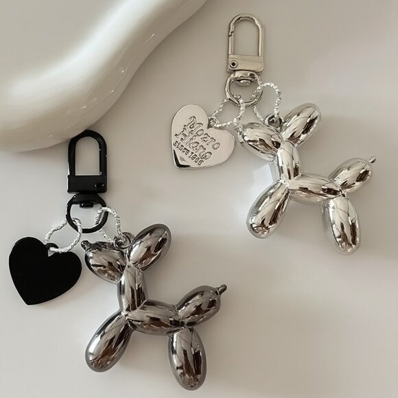 Accessories - Set of 2 Cute Balloon Dog with ball & heart Charm Keychains Mirror S…